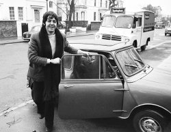 Paul McCartney of the Beatles with his mini car 27th December 1967